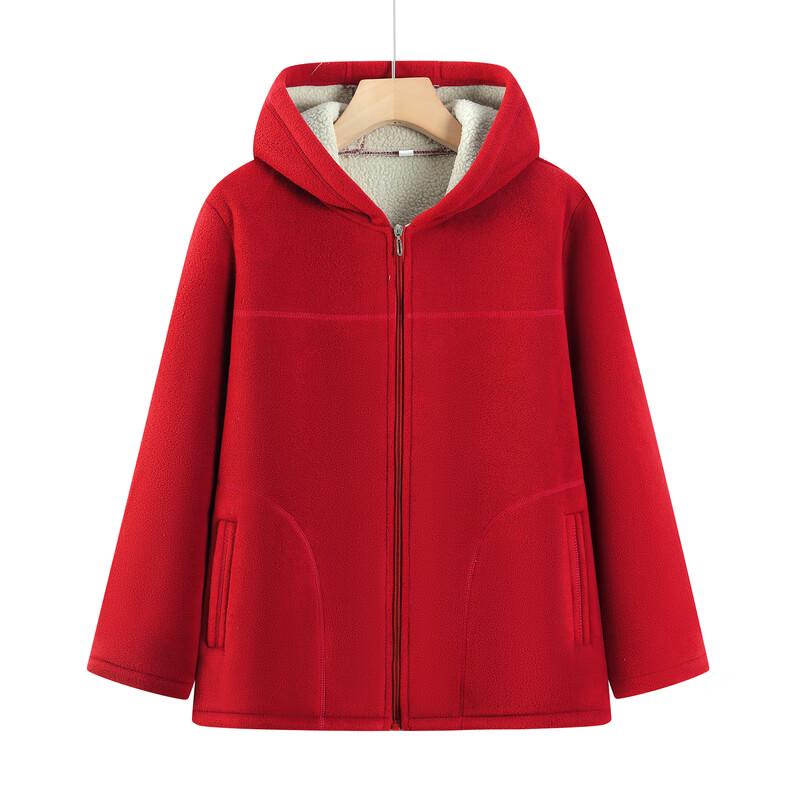 Elderly Women's Fleece-Lined Hooded Jacket