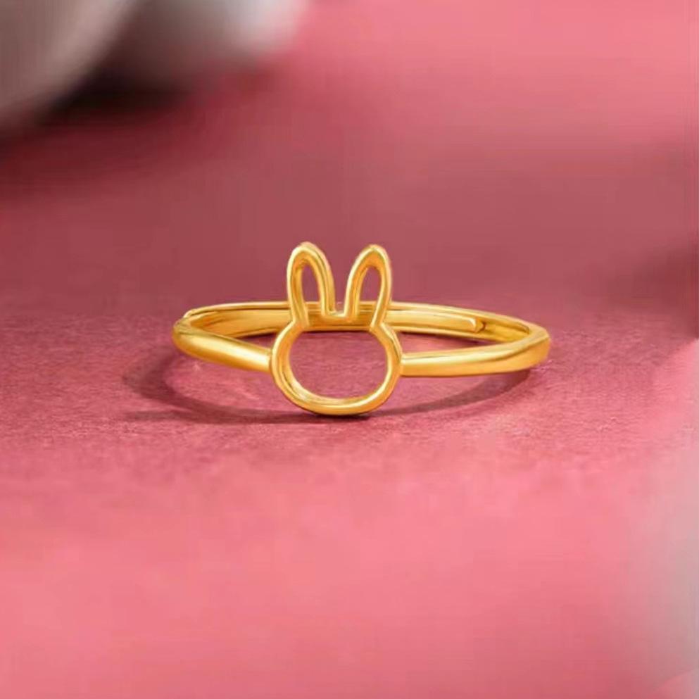 Vietnamese Gold-Plated Year of the Rabbit Fashion Ring - Open Style Rabbit Design, Perfect Gift for Girlfriend