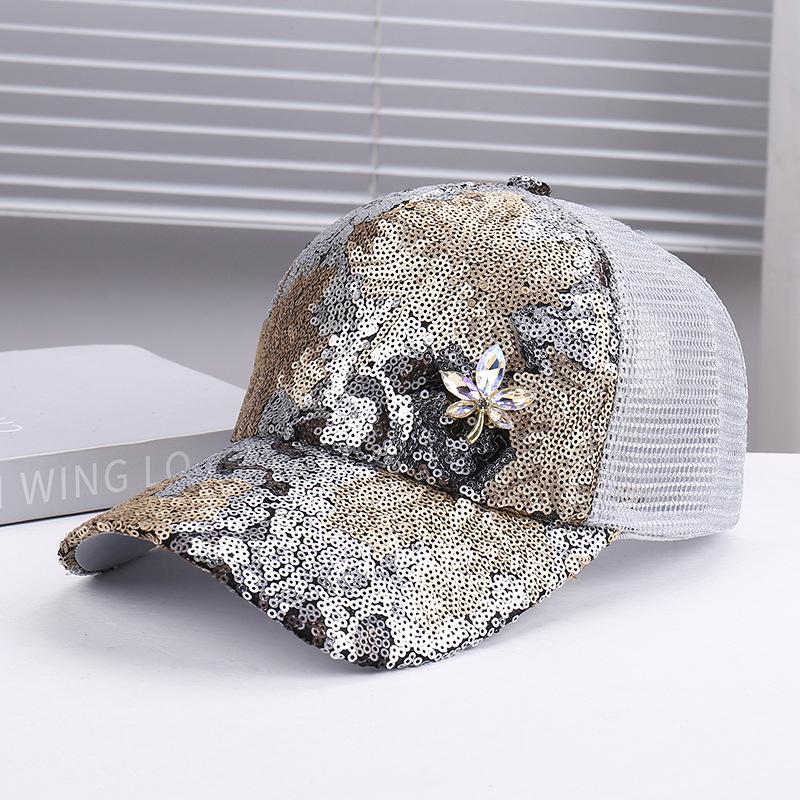 Fashion mesh sequins decoration simple niche light breathable baseball cap outdoor travel walking sunshade sunscreen cap