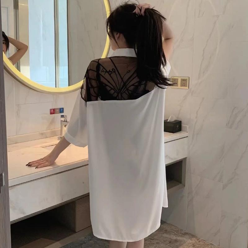 

New chiffon pajamas women s summer short-sleeved bow lace pajamas, high-end sweet home wear 2xl size [recommended 90-100kg ]