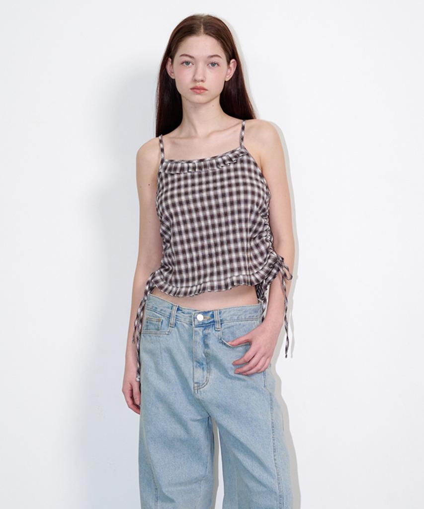 OPENING SUNSHINE Check Side String Sleeveless Top Brown