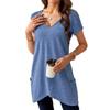 Frühling und Sommer Neues Damen Einfarbig V-Ausschnitt Tasche Lässig Vielseitig und Modisch T-Shirt Top