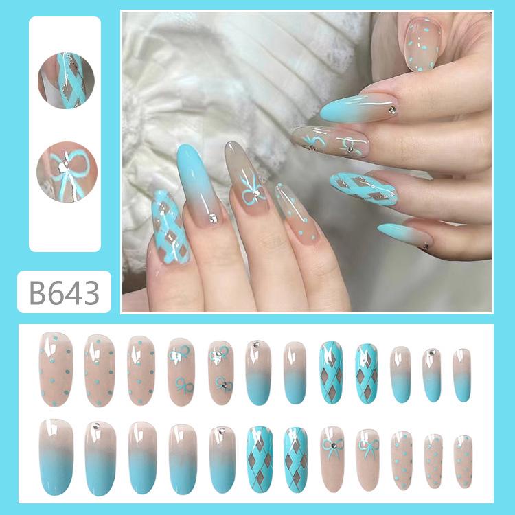

B643 Gradient Polka Dot Nail Art Stickers with Gingham Bow False Nails Gradient Gingham [Glue Type]