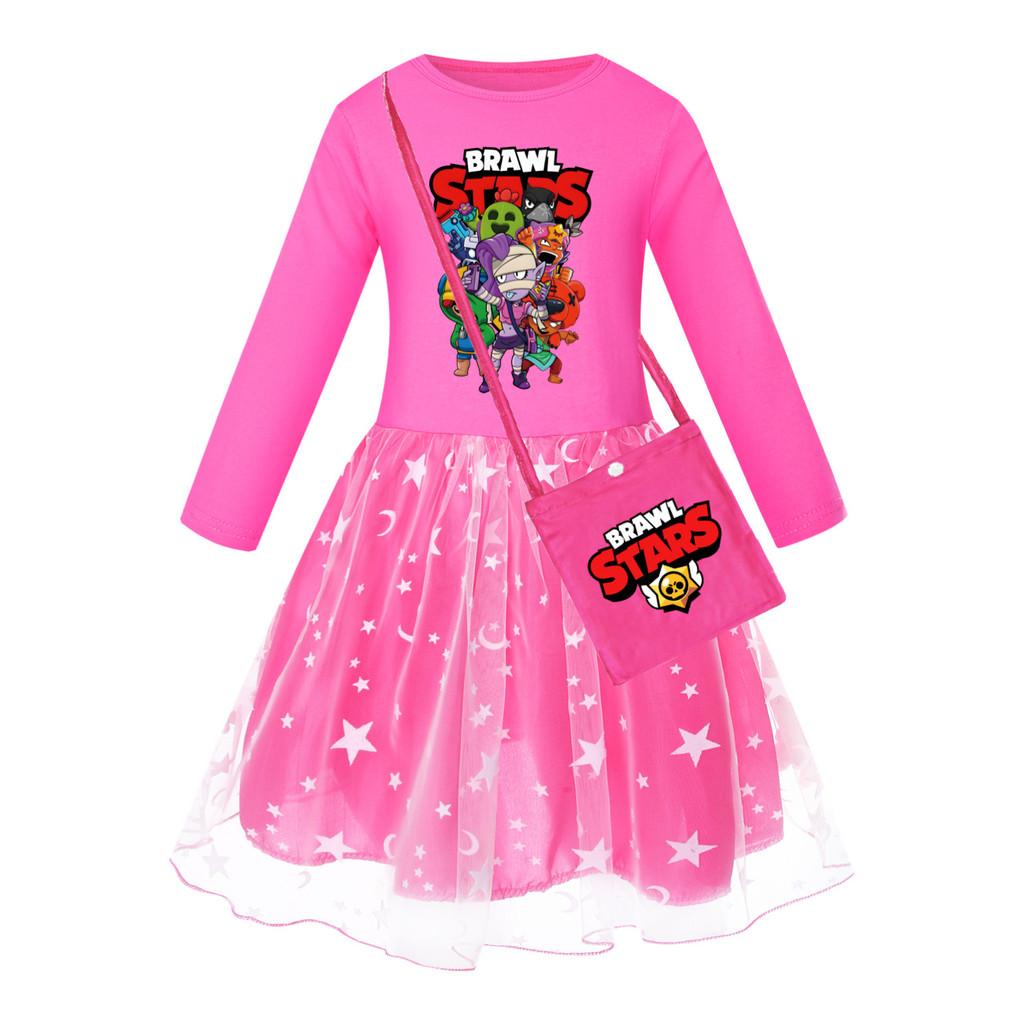 4094 Girls Brawl Stars Print Mesh Rainbow Princess Dress