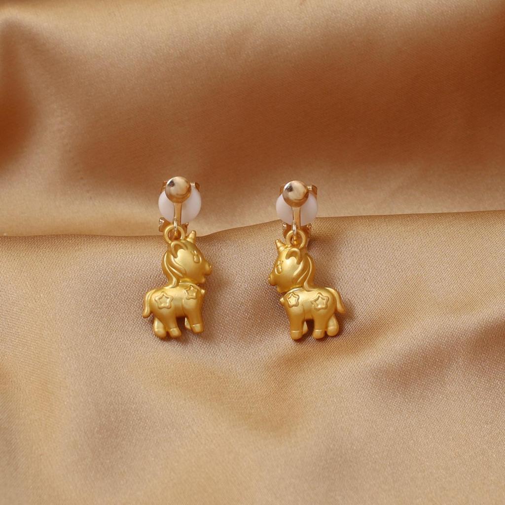 Ancient Gold Pony Earrings - Year of the Horse Zodiac Cartoon Unicorn Ear Clips