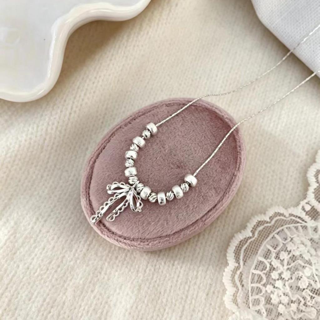 Korean Crushed Silver Bow Necklace: Elegant & Versatile Clavicle Chain for Women