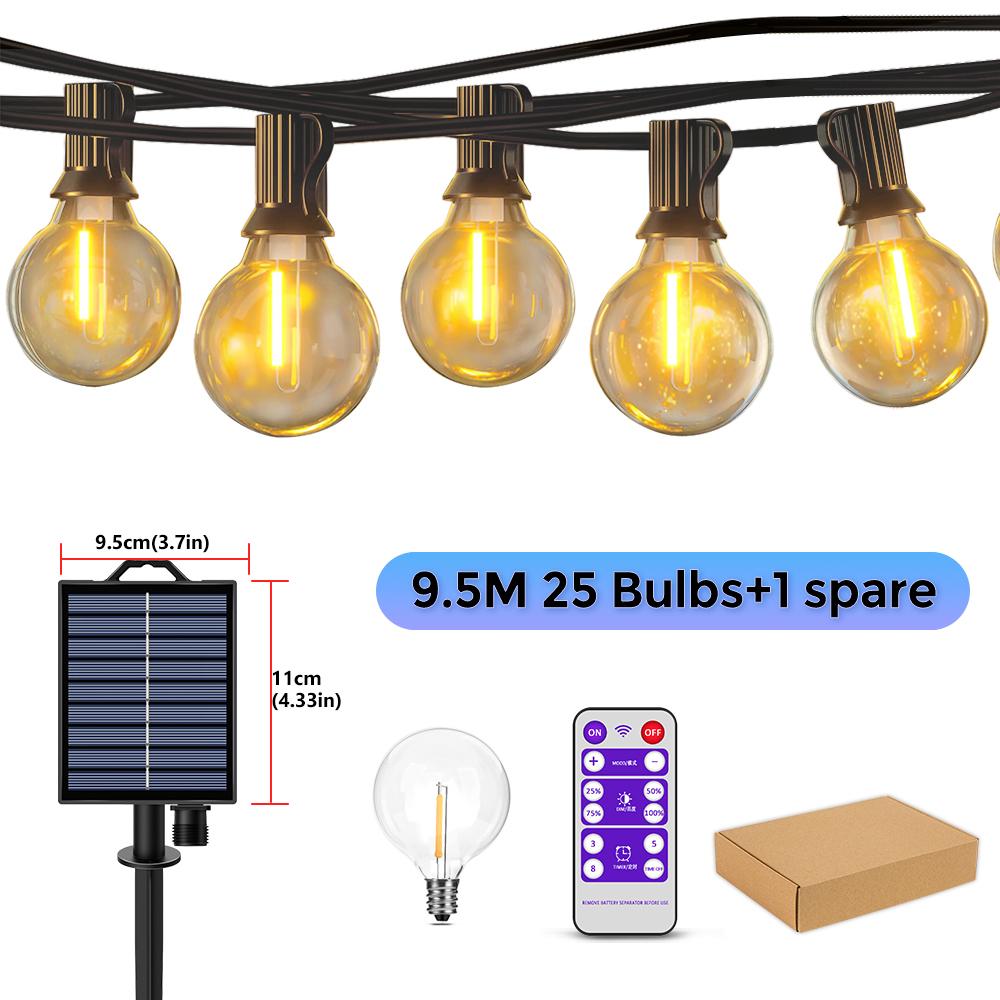 Solar String Lights Outdoor G40 Patio Lights with LED Shatterproof Bulbs,Weatherproof Hanging Lights for Backyard Bistro
