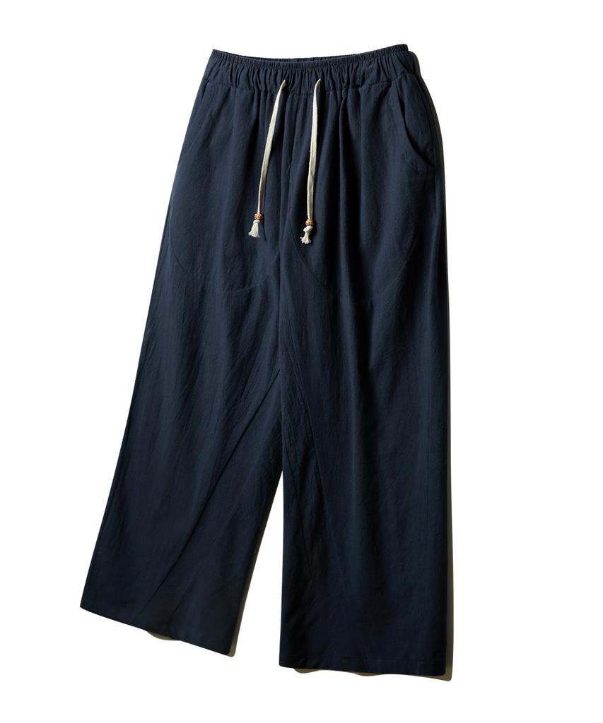 ALVINCLO Linen-Like Semi-Wide Elastic Waist Pants Dlx2915 (3 Colors)