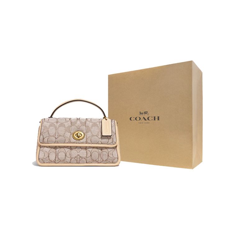 Coach Turnlock 20 Top Handle Fashion Cotton And Leather Tote Crossbody Bag Small Women Bags Lime Ivory C5279-B4SHG