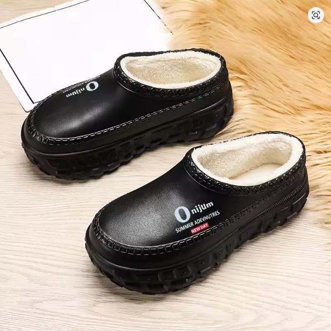 Men Women Winter Slip-on Sandals Couples Style Thick Sole Height Increase Fur Lined Warm Footwear