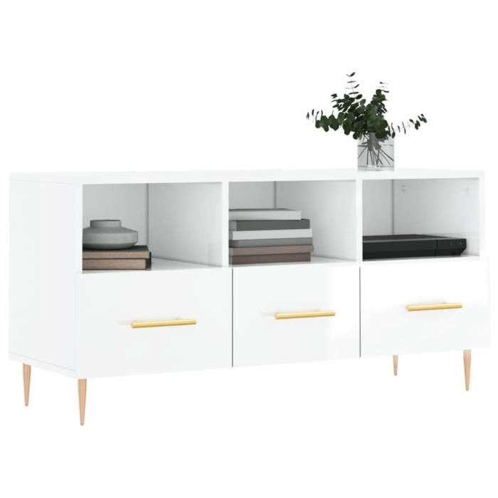VidaXL Meuble TV Blanc brillant 102x36x50 cm Bois d'ingénierie 829022