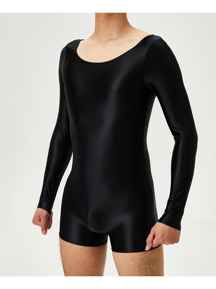 Sexy Men Dual Use Top T-Shirt Backless Bodysuit Stain Smooth Oil Glossy Shiny Sexy Tights Elastic Yoga Shapping Leotard Plus