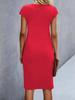 Women's Casual Bodycon Midi Dress with Front Knot and Round Neck