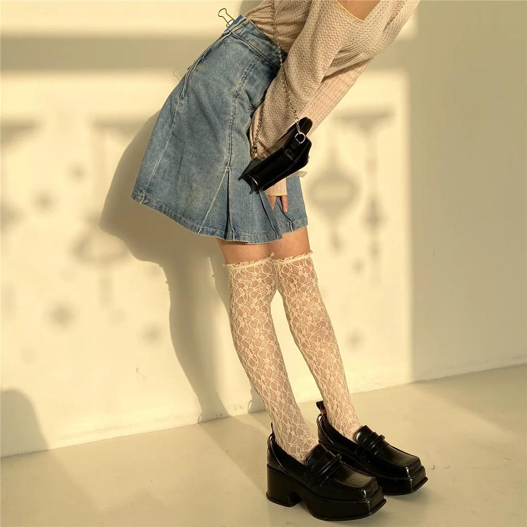 Lace Jk Socks Knee Thigh High Jk Gilrs Lace Pile Sexy Lolita Stockings High Knee Fish Net Jk Stockings