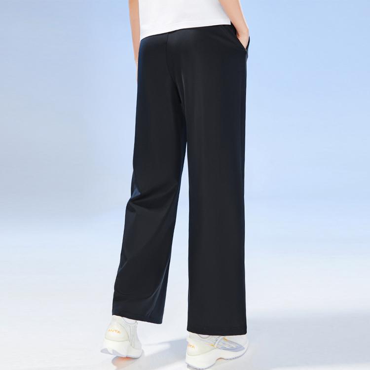 Anta Training Series Solid Color Logo Straight Loose Casual Pants Women Pants Black 162327307-1