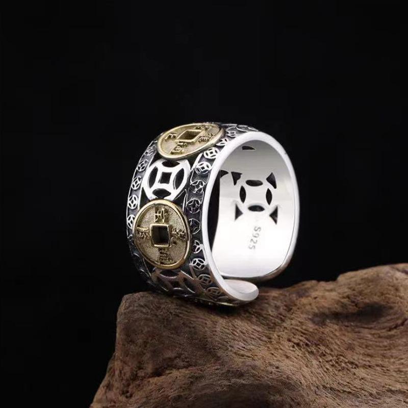 Five Emperors Money National Trend Ring Men's Retro Open Ring Five Emperors Money Ring