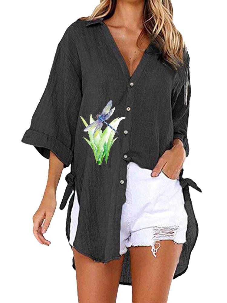 Blusa Stampata alla Moda da Donna Top Casual a Manica Corta T-shirt Larga da Donna con Scollo a V