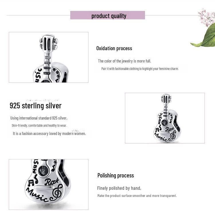 Sølvnote DIY Gitararmbånd: 925 Sølv Perle-anheng, Mote smykker SCC1708