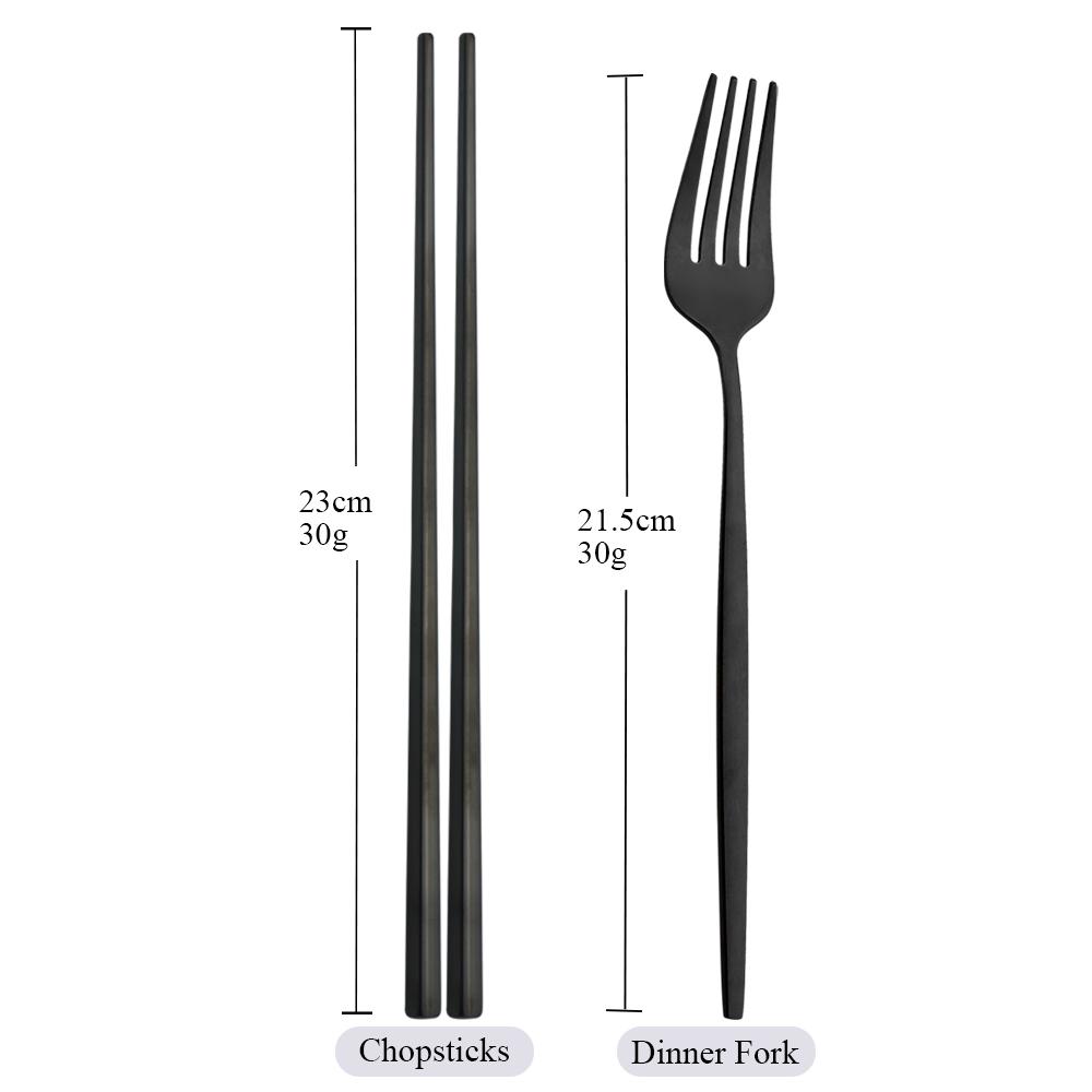 Black Stainless Steel Set Cutlery Dinner Fork Chopsticks Portable Dinnerware Set 2Pcs Silverware Western Kitchen Home Tableware