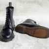 Black 8 Eye Leather Boots High Top Lace Up Unisex Short Boots Biker Boots