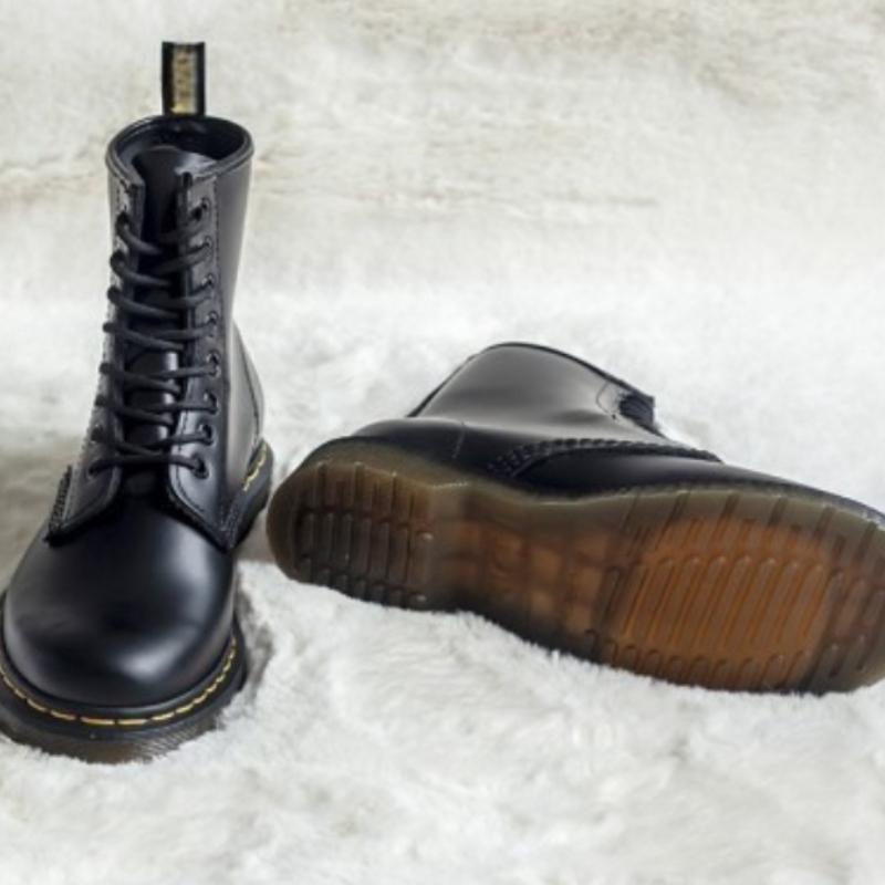 Black 8 Eye Leather Boots High Top Lace Up Unisex Short Boots Biker Boots