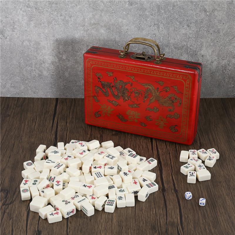 144 Tiles Mini Chinese Numbered Mahjong Set with Antique Storage Box Chinese Traditional Mahjong Family Tabletop Game Leisure