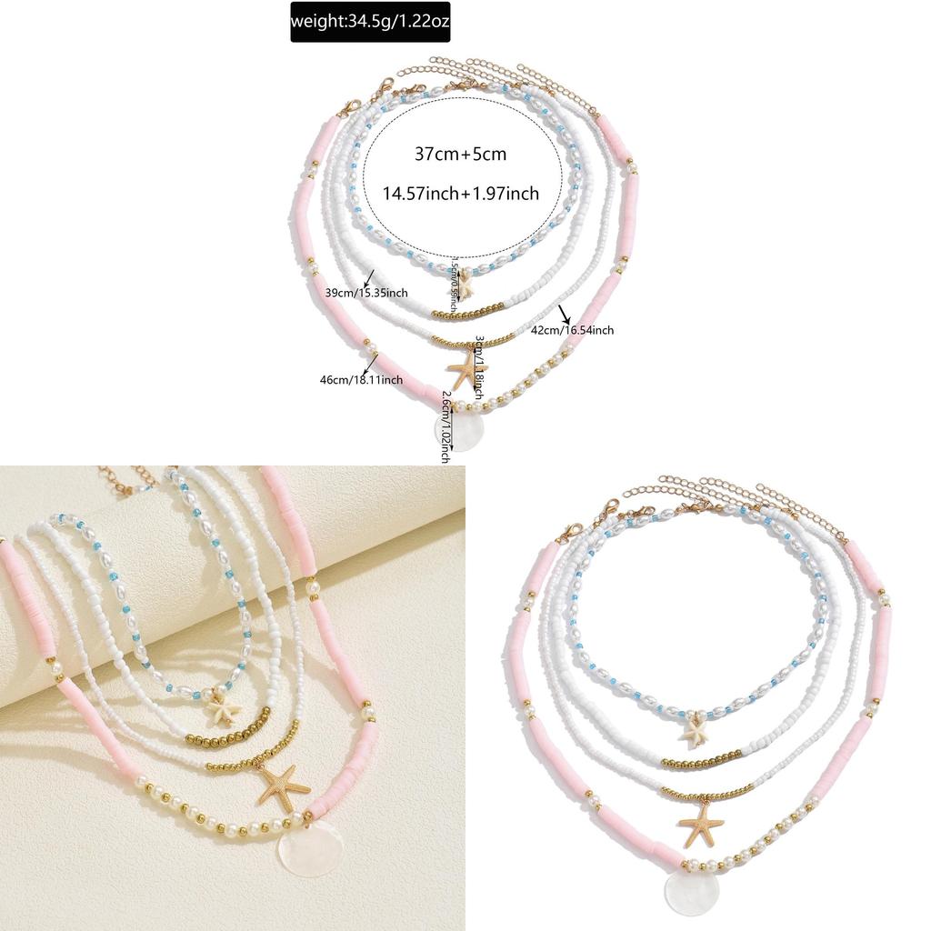 Soft Clay Artificial Pearl Necklace Set With Star Charm In Boho Style For Summer