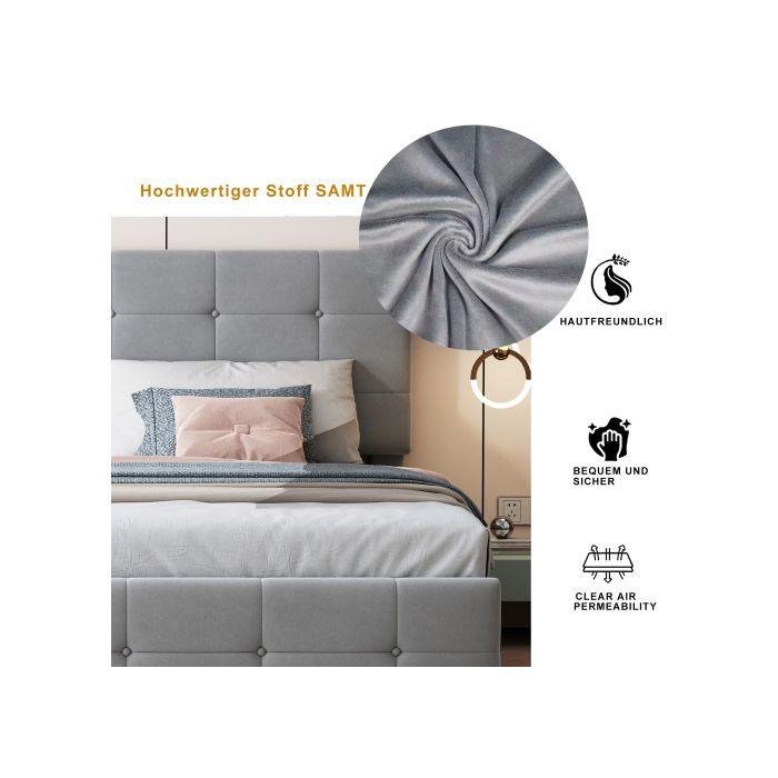 Lit Rembourré 180x200 Cm, Lit De Rangement Hydraulique, Lit Surélevé, Lit Double Multifonctionnel, Gris