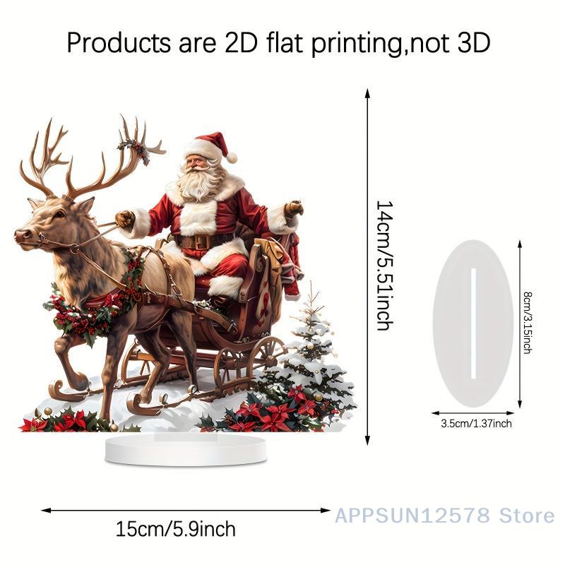 Santa Claus Reindeer Sled Acrylic Ornament – Tabletop Decoration with Base for Christmas, Navidad, and Holiday Parties