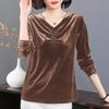 Golden Velvet Bottoming Shirt Women's Spring and Autumn Western Style Mother Long-sleeved Shirt Large Size Slim Collar Top Clothes