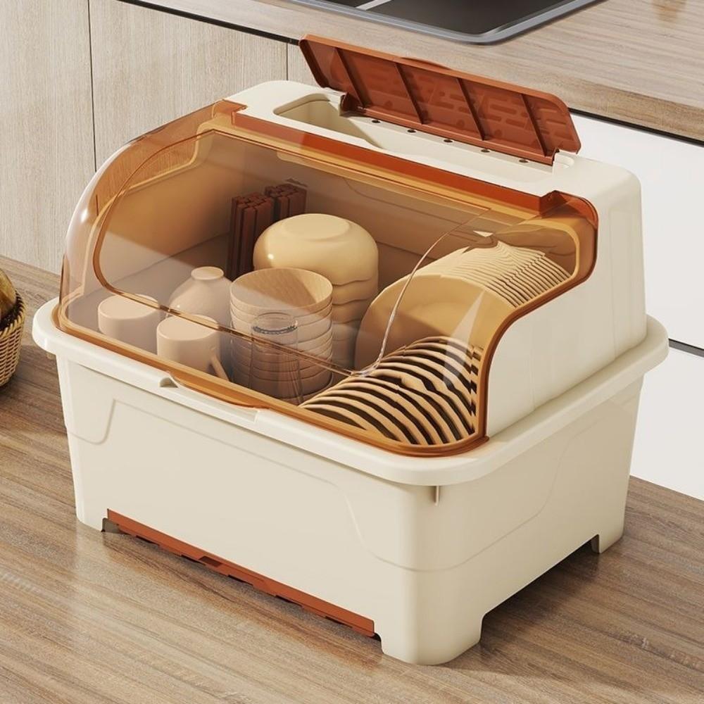 With Lid Dish Drying Rack Sealed Kitchen Storage Rack Storage Shelf Tableware Storage Box  Kitchen