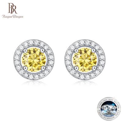 S925 Silver Earrings Moissanite Gold Round Earrings Fashion Sweet Earrings Gift Silver Jewelry
