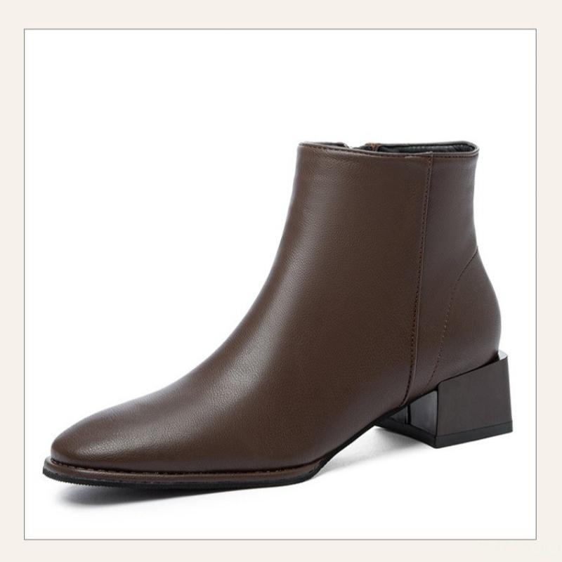Fashionable versatile mid heeled women's shoes autumn winter new casual minimalist comfortable thick heel short boots