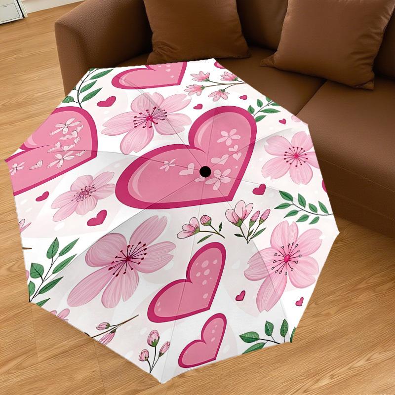1PC Heart Flowers Umbrella-8-Rib Reinforced, Automatic Open, Lightweight & Durable, Fashion Accessory for Outdoor, J0374