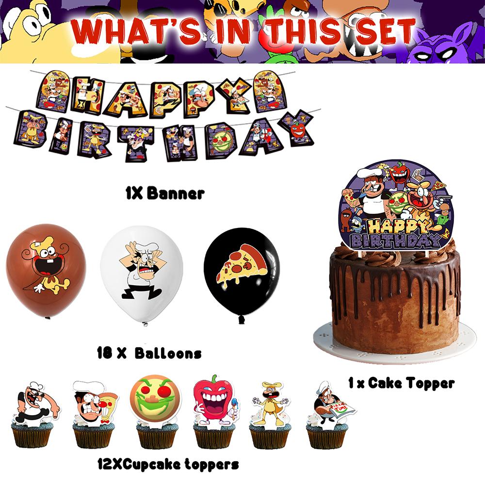 New 32pcs Pizza Game Birthday Party Decoration Include Banner Balloons Cake Topper