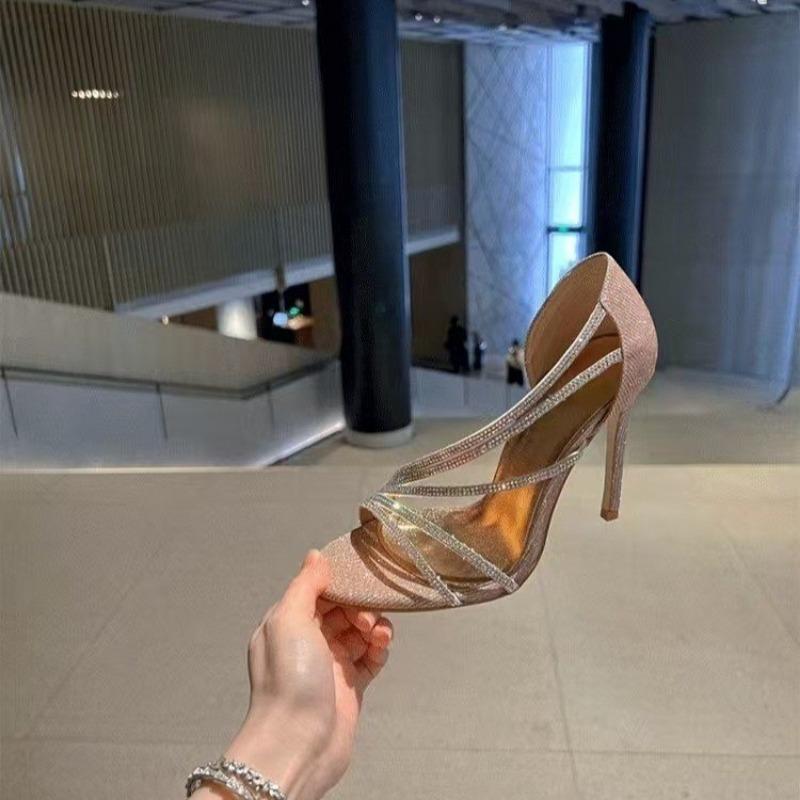 Fashion Stiletto Sandals Summer New Round Head Open Toe Glitter Set Foot Non-slip Wear-resistant Fish Mouth Heels