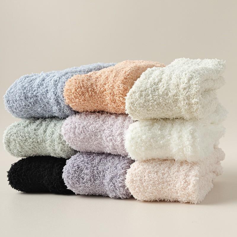 Coral Fleece Socks Medium Tube Socks Season Fleece Thickened Warm Sweat-Absorbing Deodorant Home Floor Sleeping Socks Women