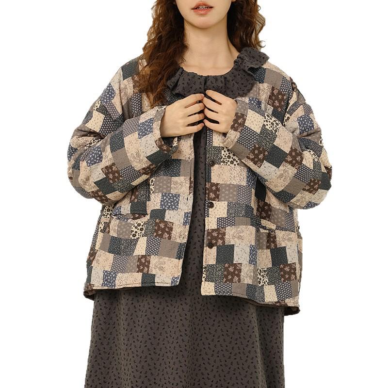 2025 Winter Mori Girl Patchwork Baumwolljacke - Literarischer Stil, Lockere Passform, Rundhalsausschnitt, Vielseitige & Verjüngende Damenoberbekleidung