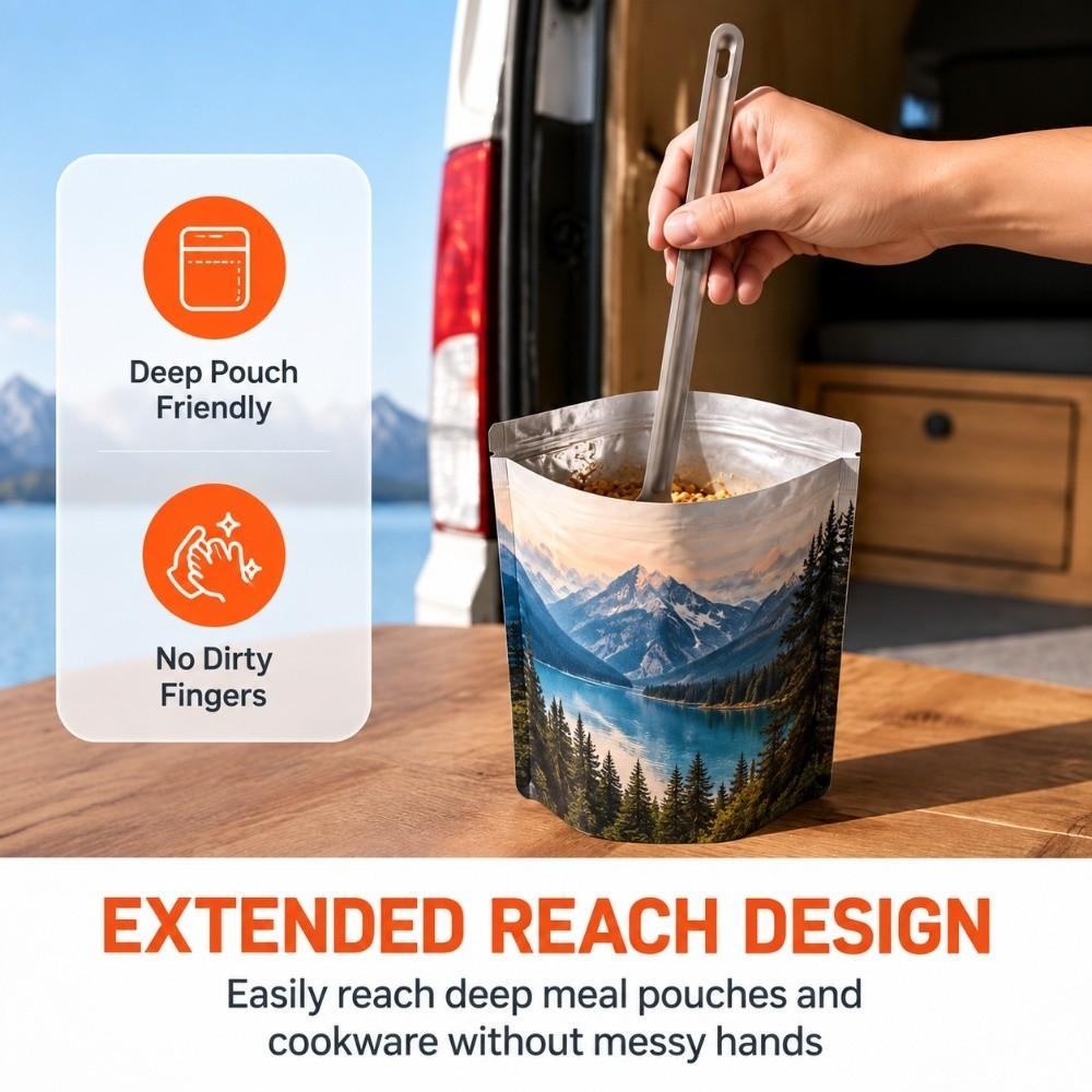 Durable Camping Spork Titanium Backpacking Spoon Portable Long Handle Utensil  Travel