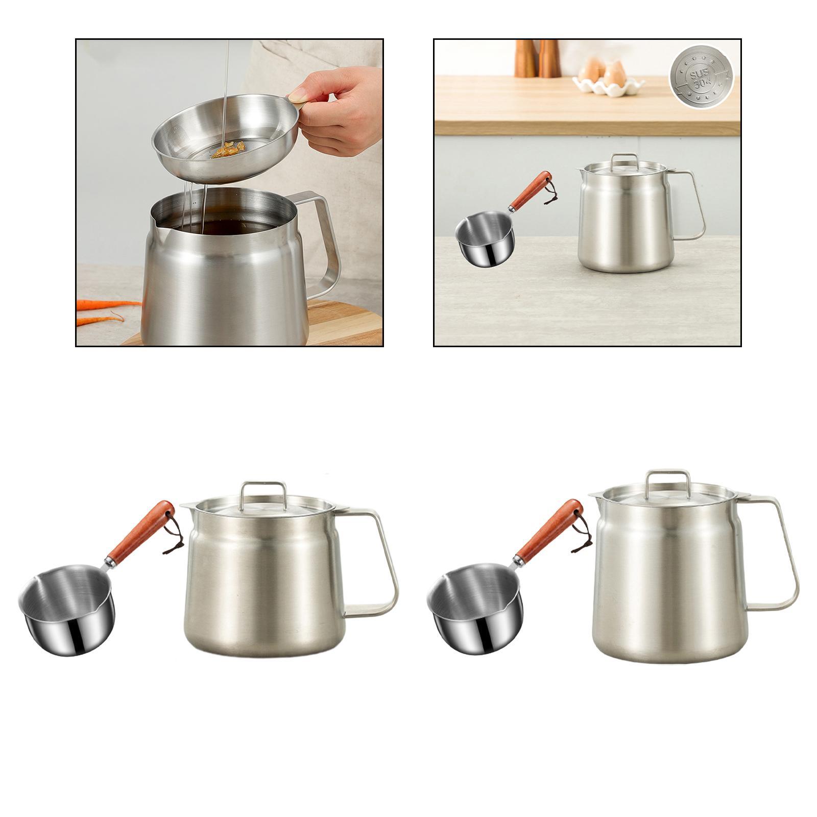 Oil Filter Pot Versatile Vessel Tank with Strainer Large Oil Strainer Pot Storage Grease Container Stainless Steel Oil Container S