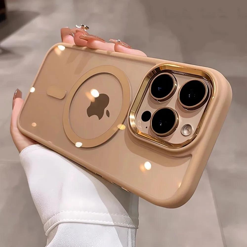 

Desert Titanium Gold Magnetic Charging Phone Case for iPhone 16 15 14 13 12 11 Pro Max Plus Metal Lens Frame Magsafe Hard Cover For iPhone 13