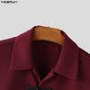 INCERUN Summer Men Lapel Neck Short Sleeve Vintage Knot Casual Shirts Tops