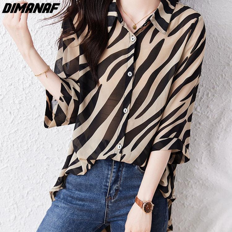 

DIMANAF 2023 Женская летняя блузка больших размеров рубашка свободная повседневная тонкая элегантная женская рубашка в полоску с принтом черный