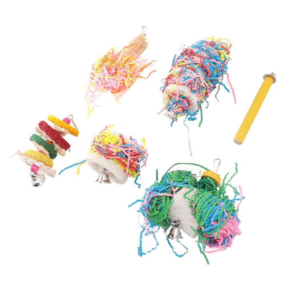 Bird Shredding Toy Colorful Boredom Relief Parrot Chewing Perch Toy Set for Cockatiels Lovebirds Parakeets