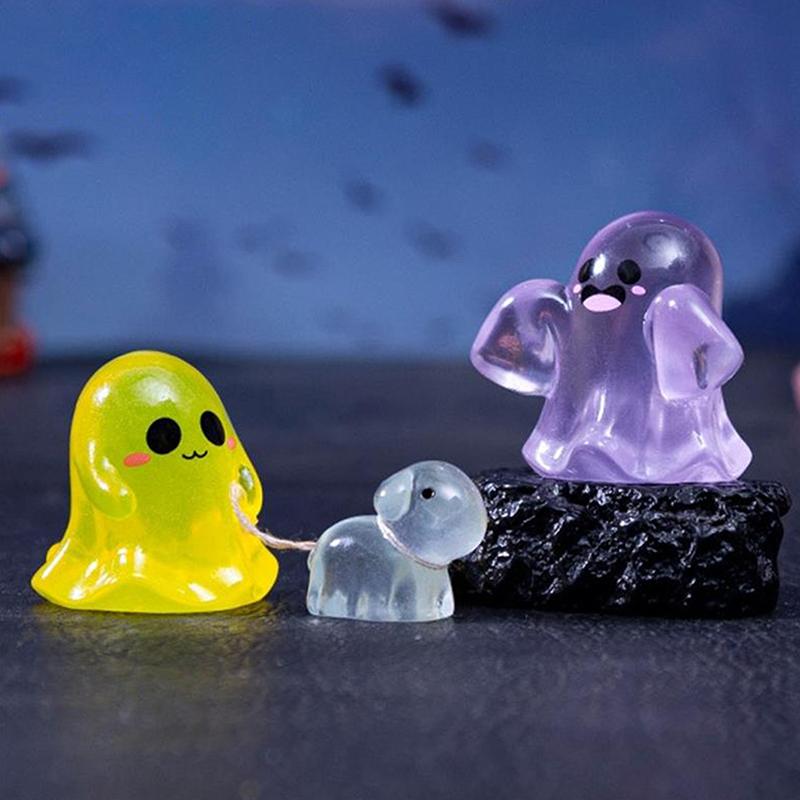 5 szt. Urocza lalka duch świecąca w ciemności, miniaturowe modele, dodatek DIY, dekoracja domku dla lalek, ozdoby na Halloween, zabawka świecąca w ciemności
