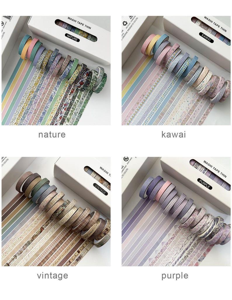 20-Roll Retro Washi Tape Set for Journals and DIY Crafts, Divider Line, Colorful Stickers