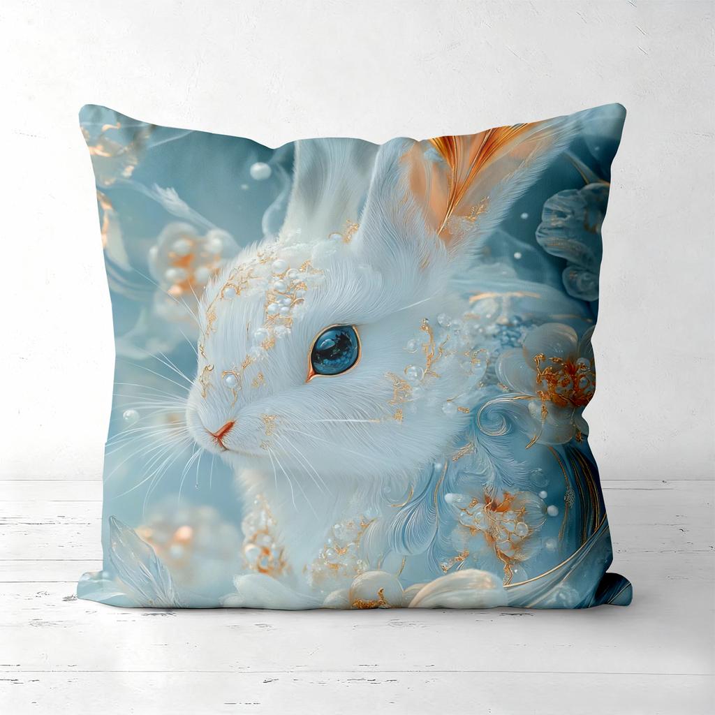 Luxury Golden Rabbit Print Square Pillow Covers Pattern Cushion Cover Suitable For Sofa Bedroom Car Pillow Cover
