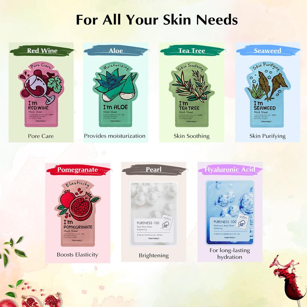 Mască de față tip șervețel Tonymoly Super 7| Pachet de 7|Mască de față tip șervețel pentru piele strălucitoare|Mască facială cu esență| Combo măști tip șervețel