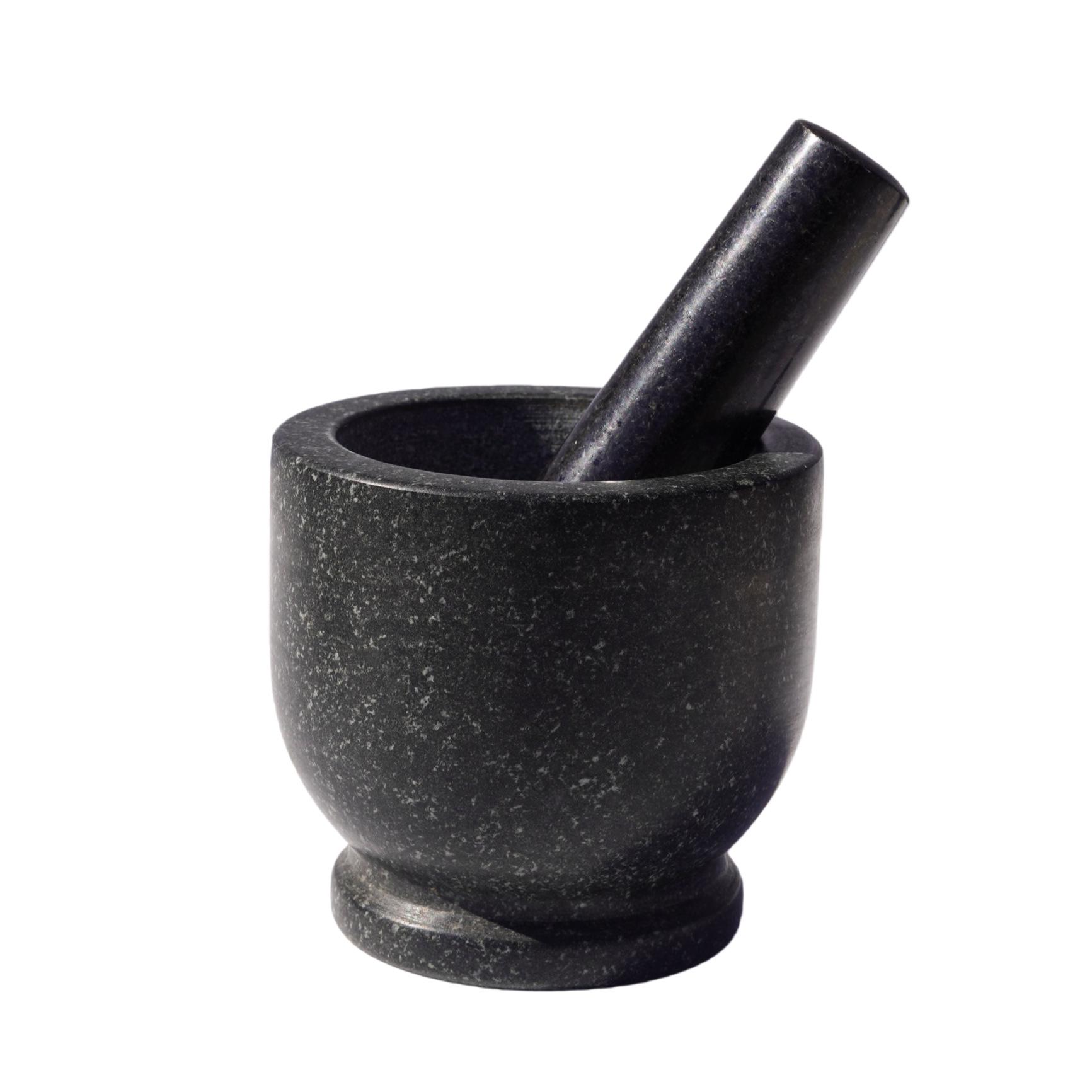 Natural Granite Mortar and Pestle - Handmade Garlic Masher and Grinder