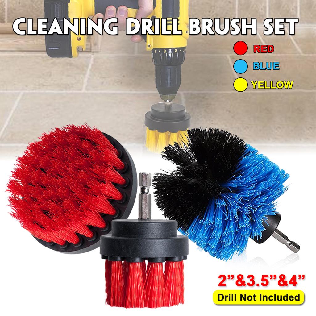 Buy 3Pcs Electric Bristle Drill Brush Rotary Scrubber Tub Cleaning Round Full Tool Set